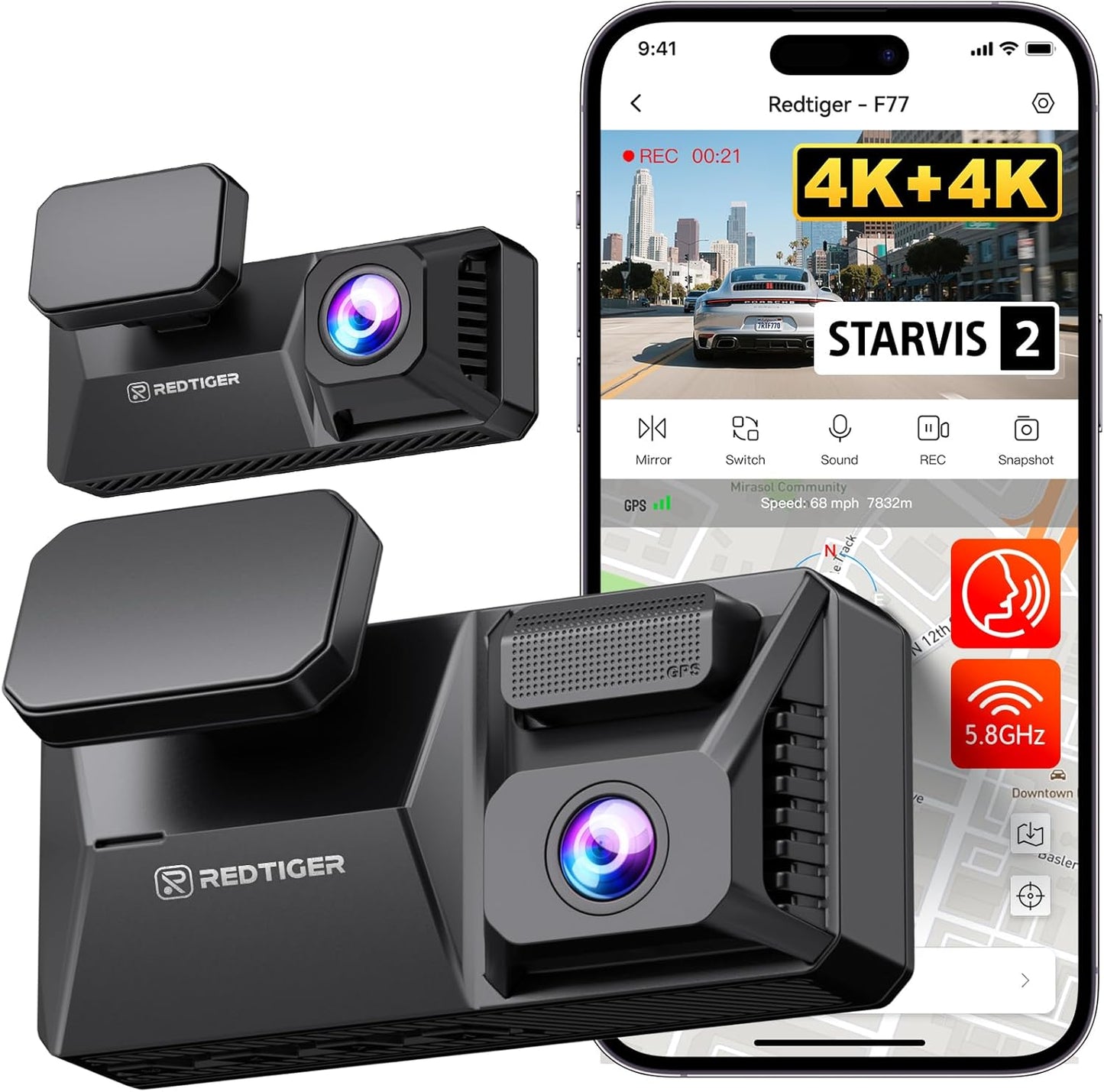 REDTIGER F77 4K Dash Cam with Dual STARVIS 2 IMX678 Sensors