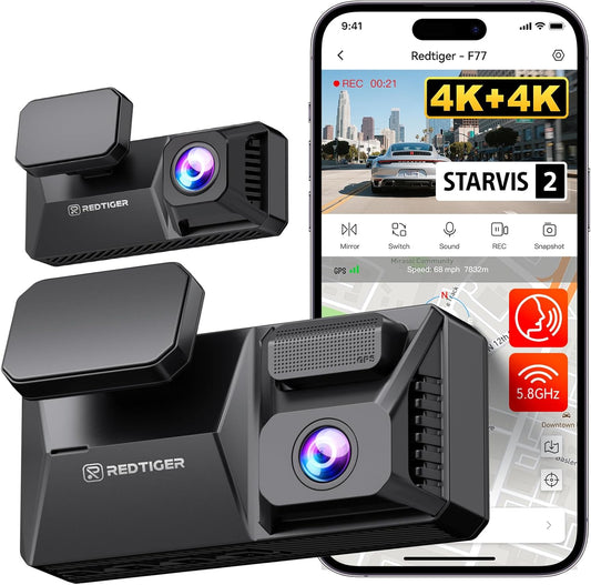 REDTIGER F77 4K Dash Cam with Dual STARVIS 2 IMX678 Sensors