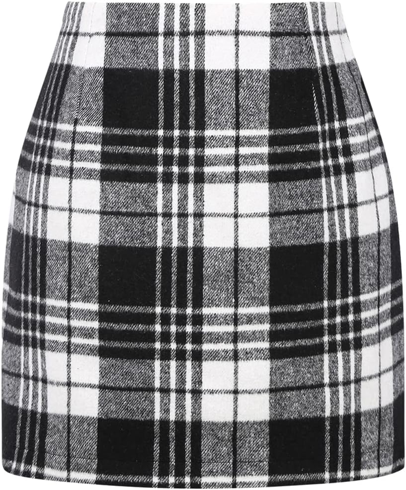 Womens High Waist Plaid Skirt Bodycon Pencil Wool Mini Skirts