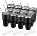 12 Pack Insulated Tumbler 30oz Black - Durable Travel Coffee Cups