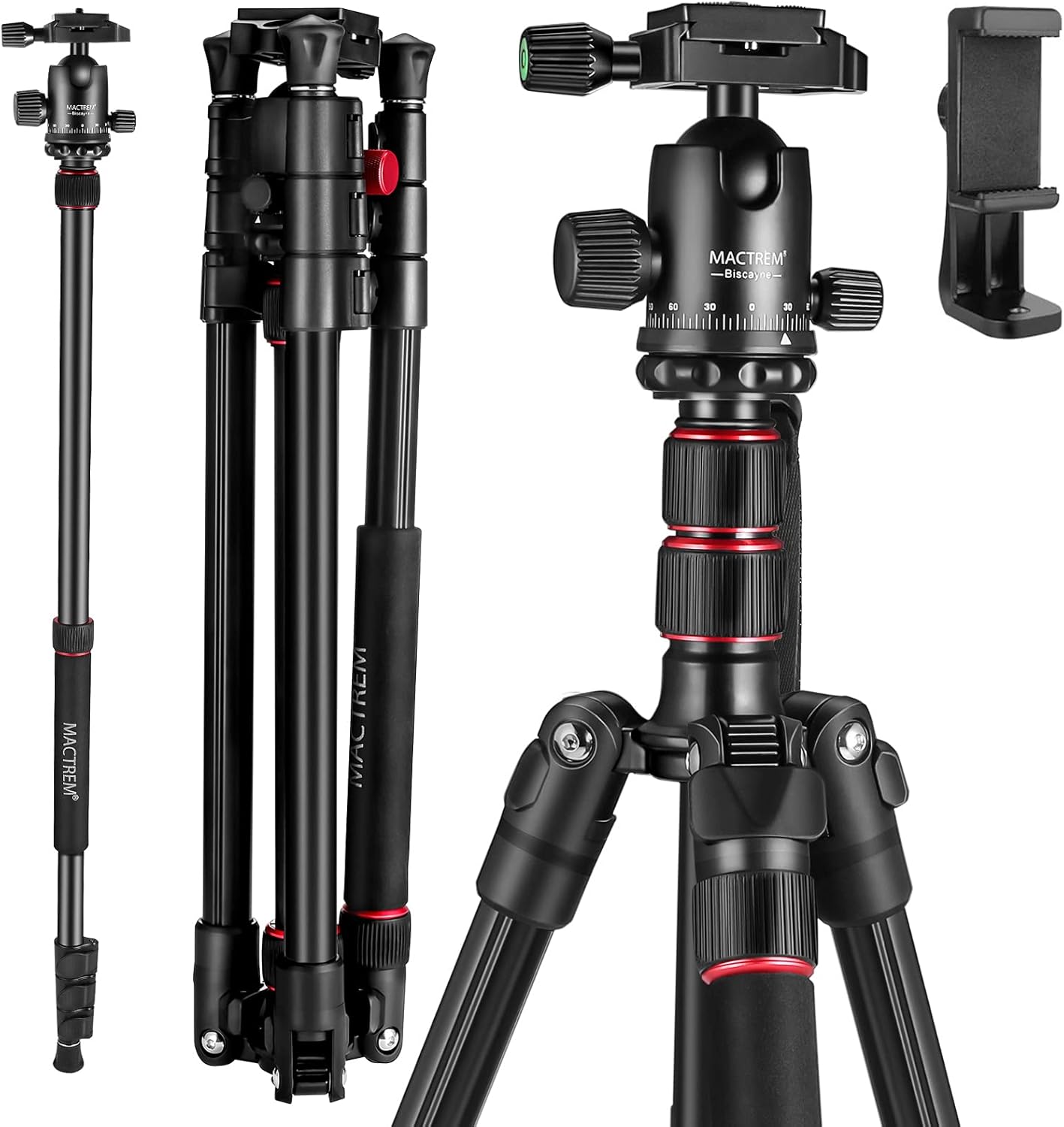 MACTREM 84in Camera Tripod for Travel with 360 Ball Head
