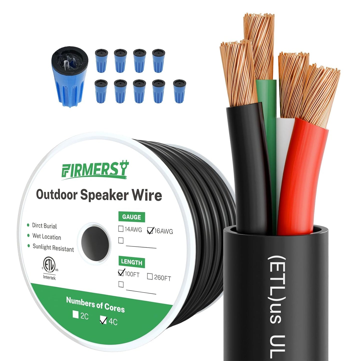 Premium 100ft Outdoor Speaker Wire - Waterproof & Oxygen-Free Copper