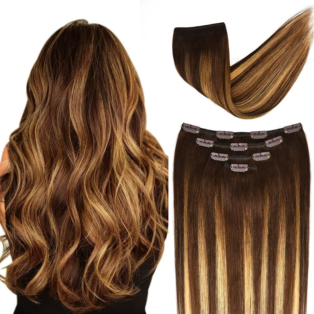 14in Clip in Hair Extensions for Women - Balayage Ombre Style