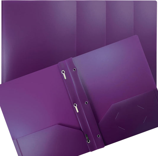 24-Pack Purple Heavyweight Poly Folders with Metal Prongs