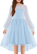 Girls Contrast Mesh High Low Long Sleeve Party Dress - Twirly Formal