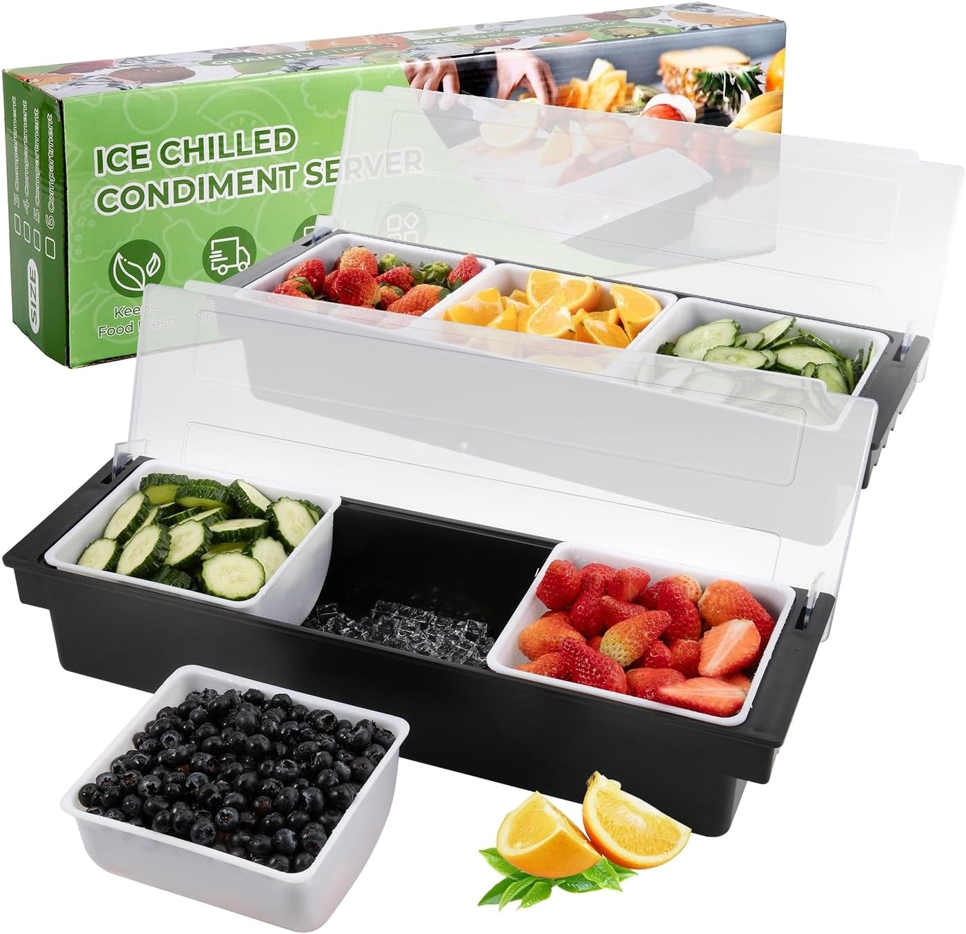 Fruit, Veggie & Condiment Caddy with Lid for Easy Serving
