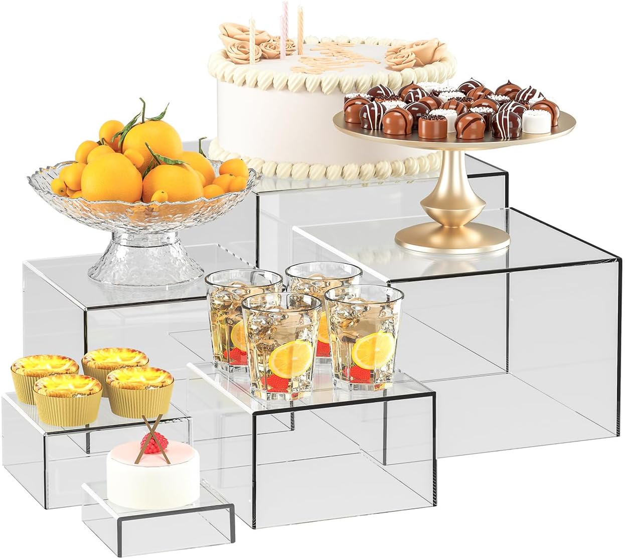 6 Pcs Clear Acrylic Boxes for Display as Buffet Risers and Stands