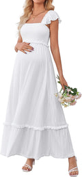 OUGES Maternity Photoshoot Dress Boho Maxi - Flowy Summer Fit
