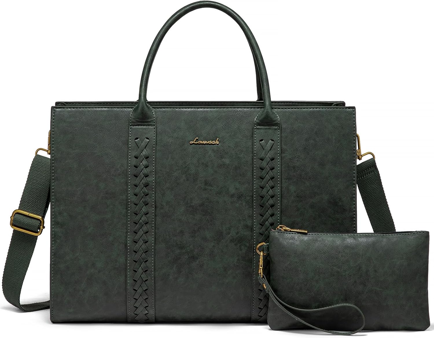 LOVEVOOK Vintage Leather Laptop Tote Bag for Women 15.6 in