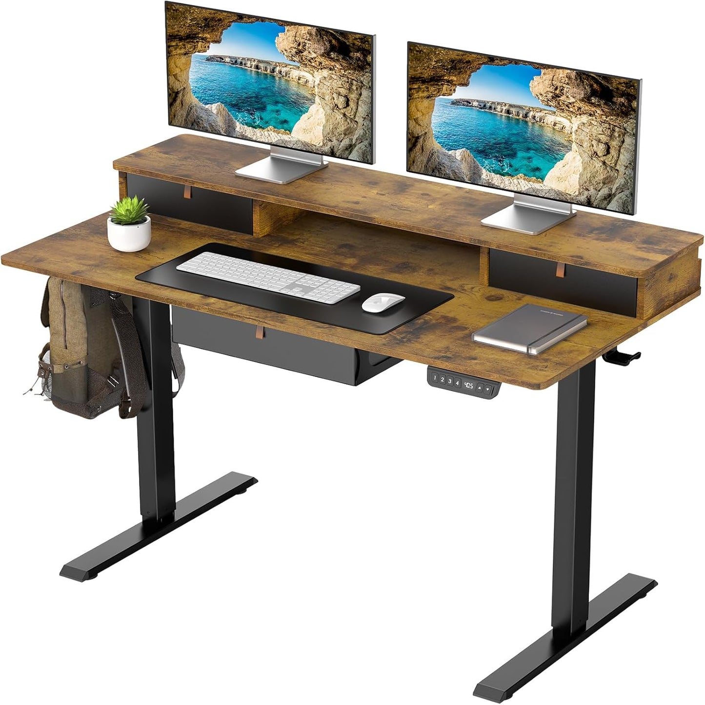 Electric Sit Stand Desk, 3 Drawers & Shelf, Ergo Design, 47.2 Inch