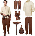 Men's Renaissance Pirate Costume Set (Brown, 2X-Large) - 6-Piece