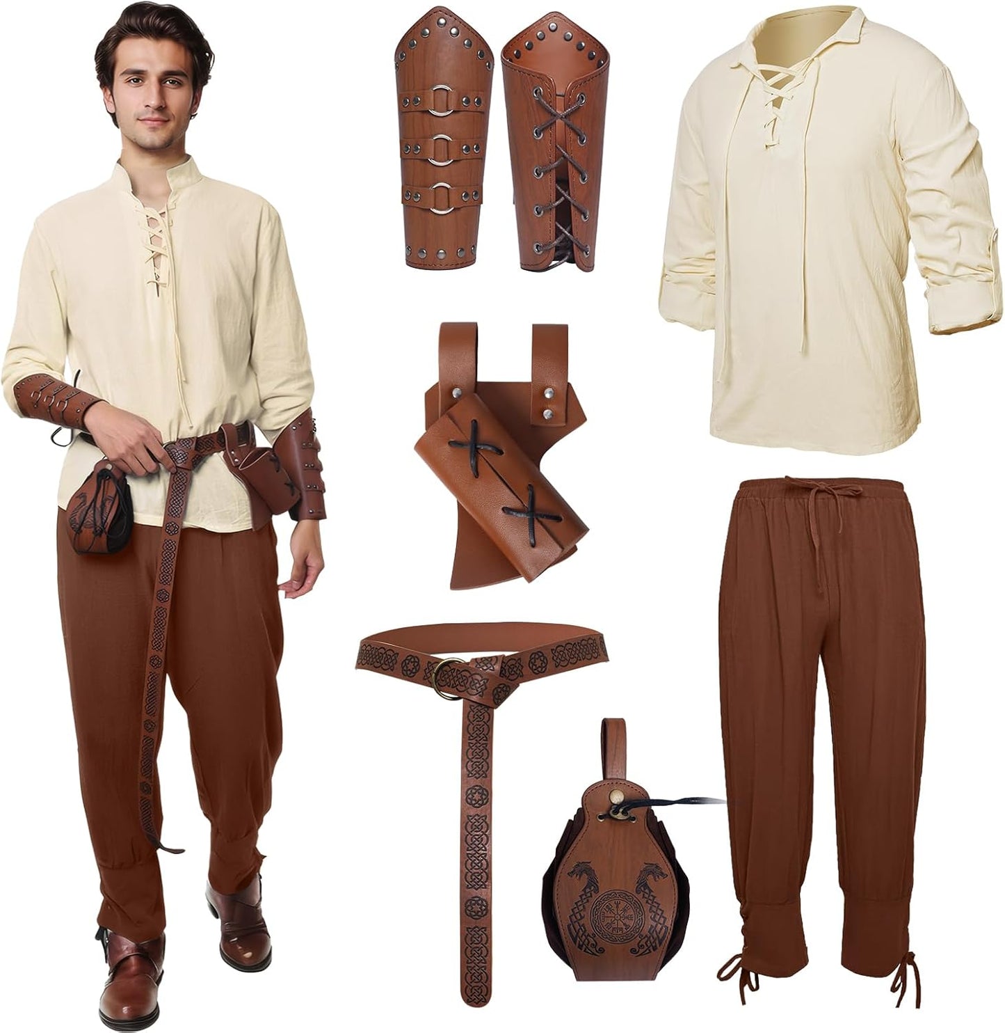 6 Pcs Men's Renaissance Costume Set for Halloween Cosplay
