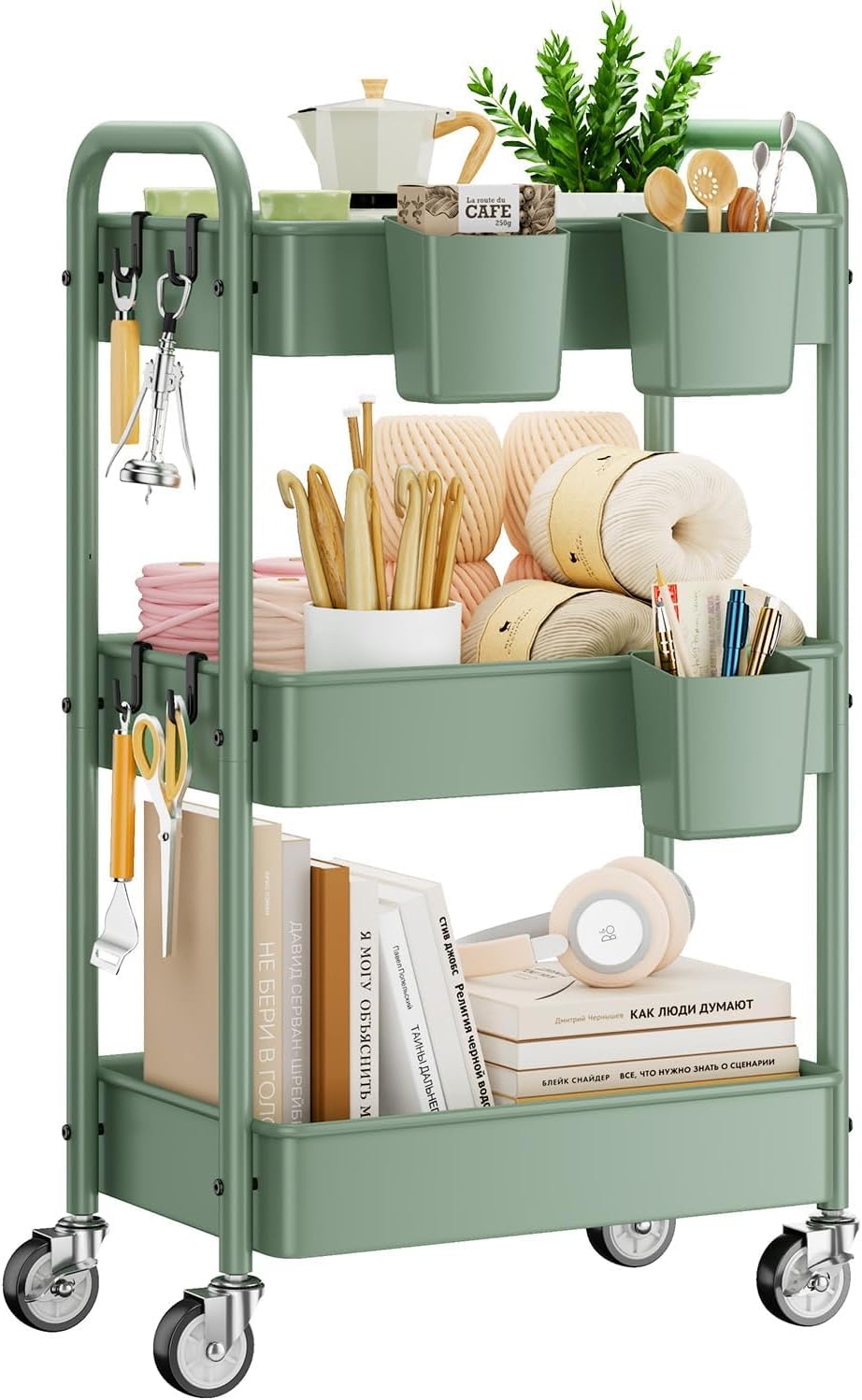 YASONIC 3-Tier Rolling Cart for Kitchen and Bathroom Storage