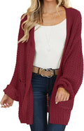 Open Front Chunky Knit Oversized Lantern Sleeve Cardigan (Style DT9G)
