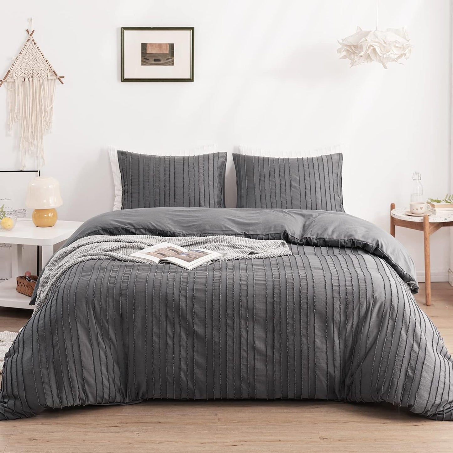 Gray Boho Duvet Cover Set King Size for Cozy Bedroom Style