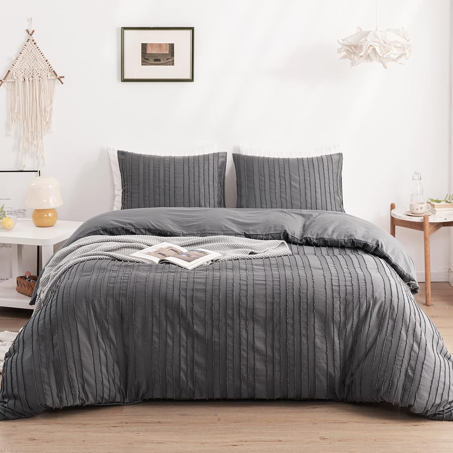 Gray Boho Duvet Cover Set King Size for Cozy Bedroom Style