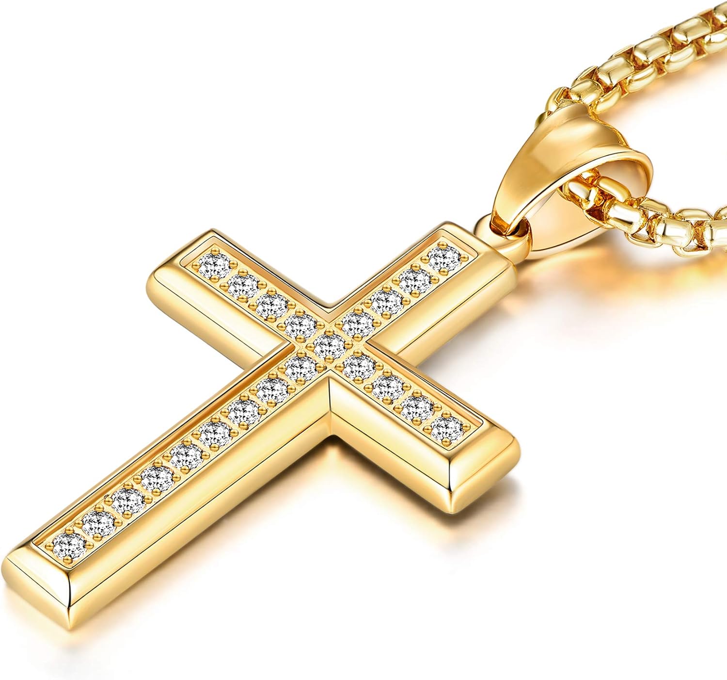 YL Men's Cross Necklace with Jesus Ankh Pendant and Chain