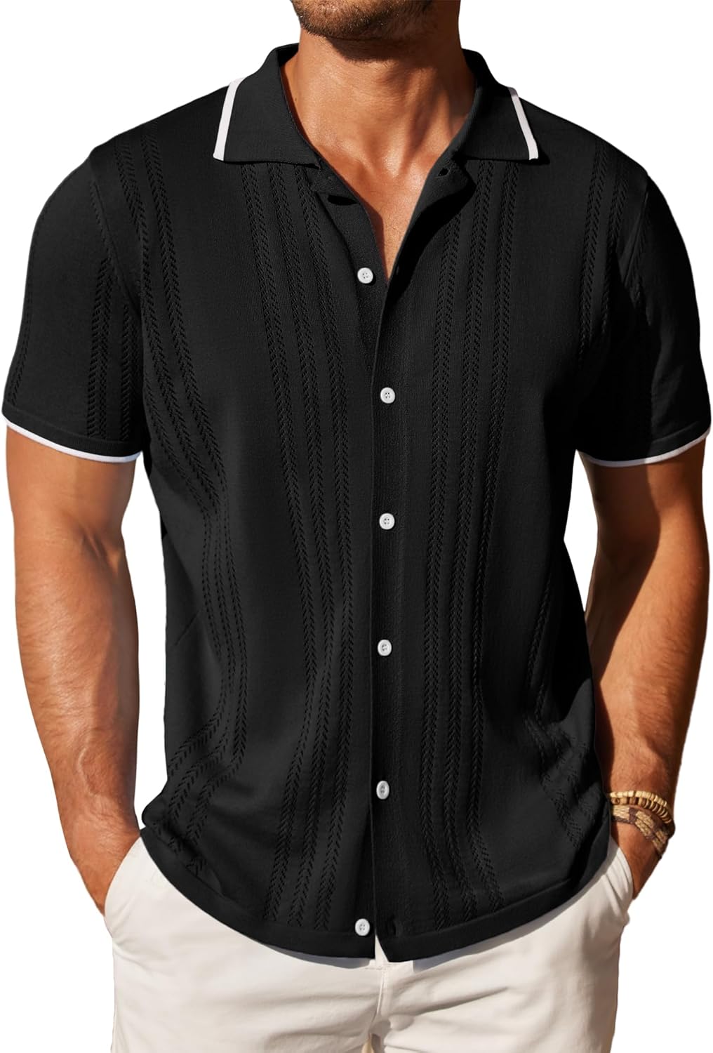COOFANDY Men's Knit Button Down Shirt for Casual Beach Style