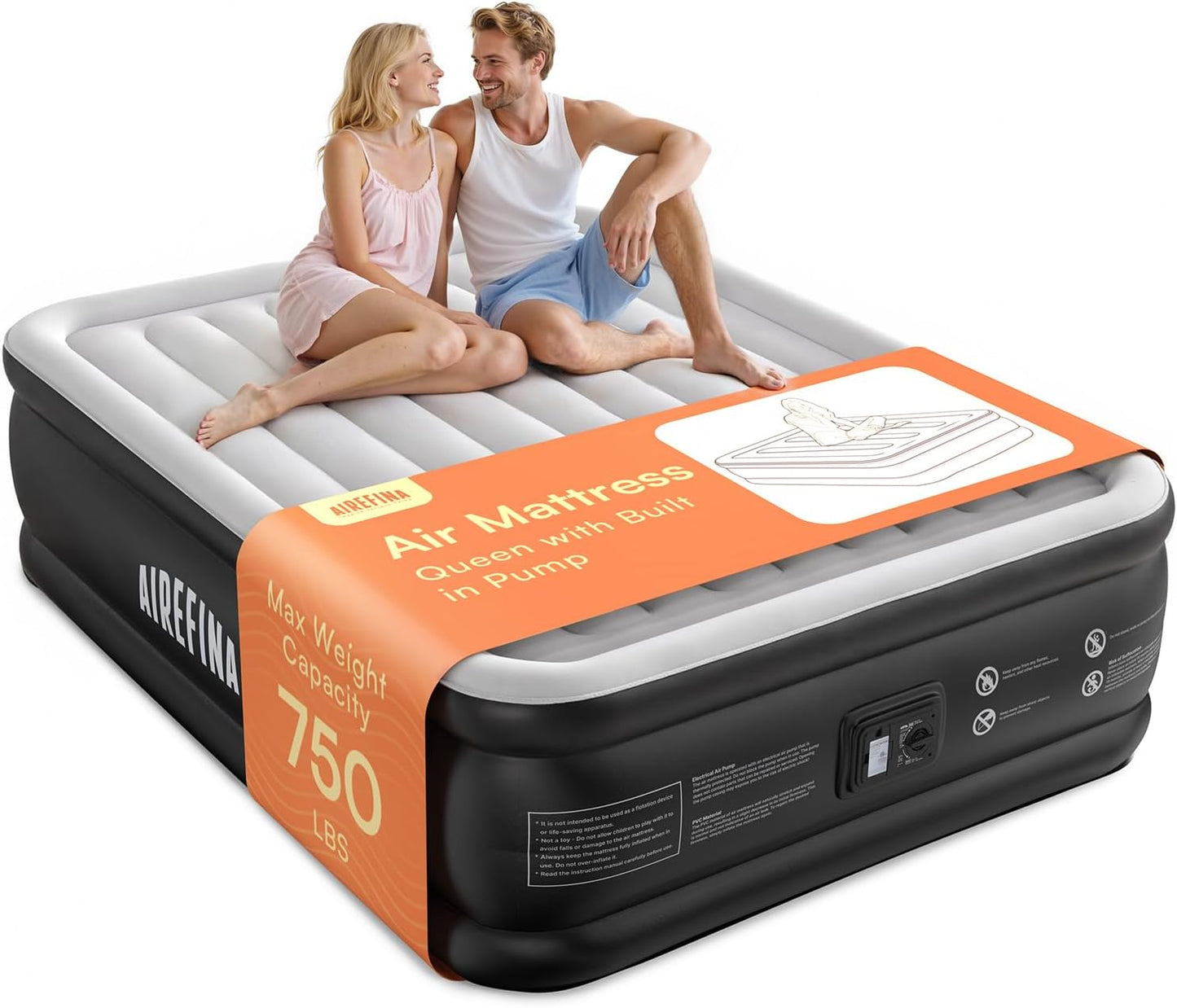 Airefina Queen Air Mattress with Built-in Pump for Comfort
