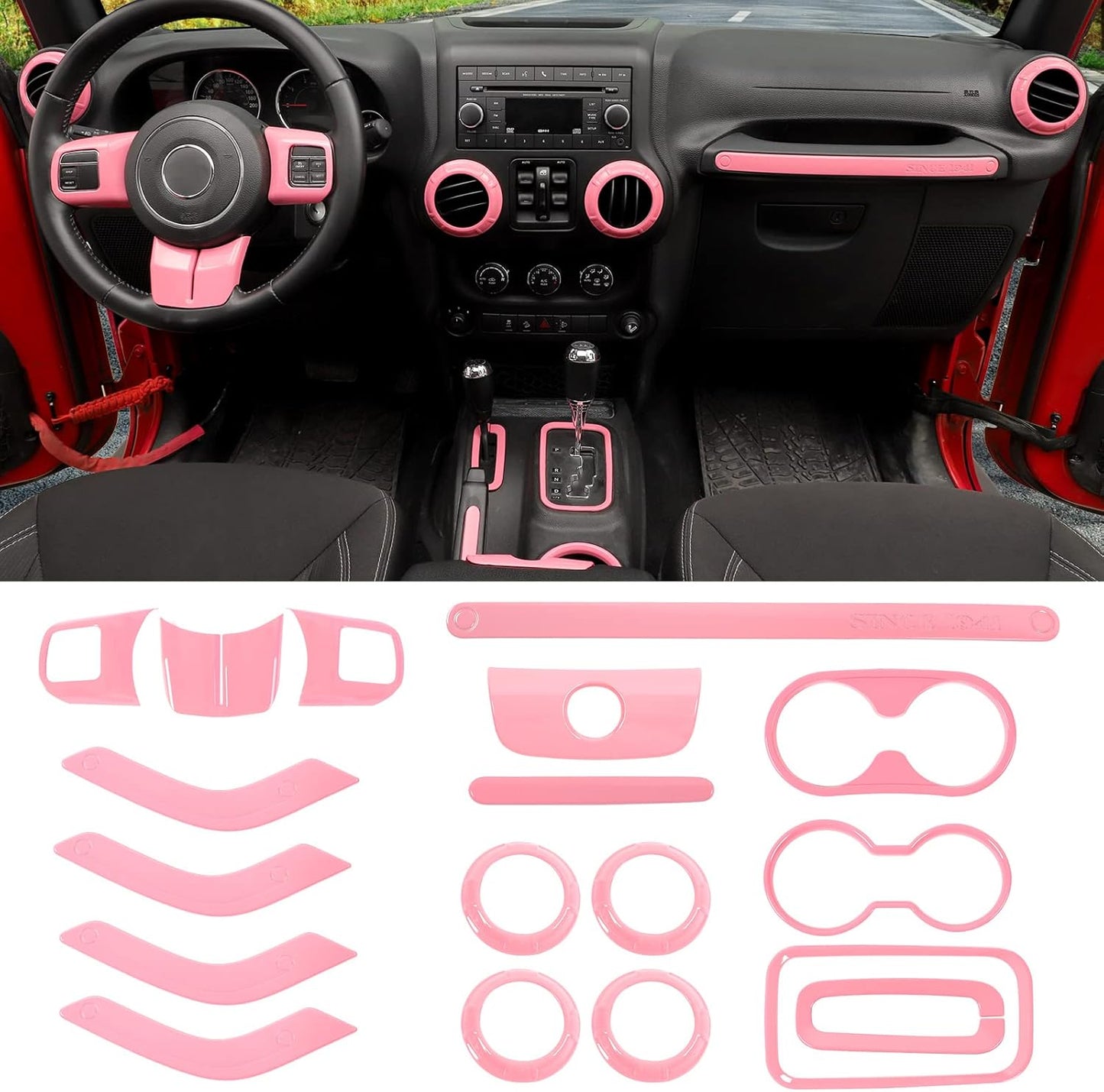 18PCS Full Set Interior Trim Kit for Jeep Wrangler JK JKU 2011-2018