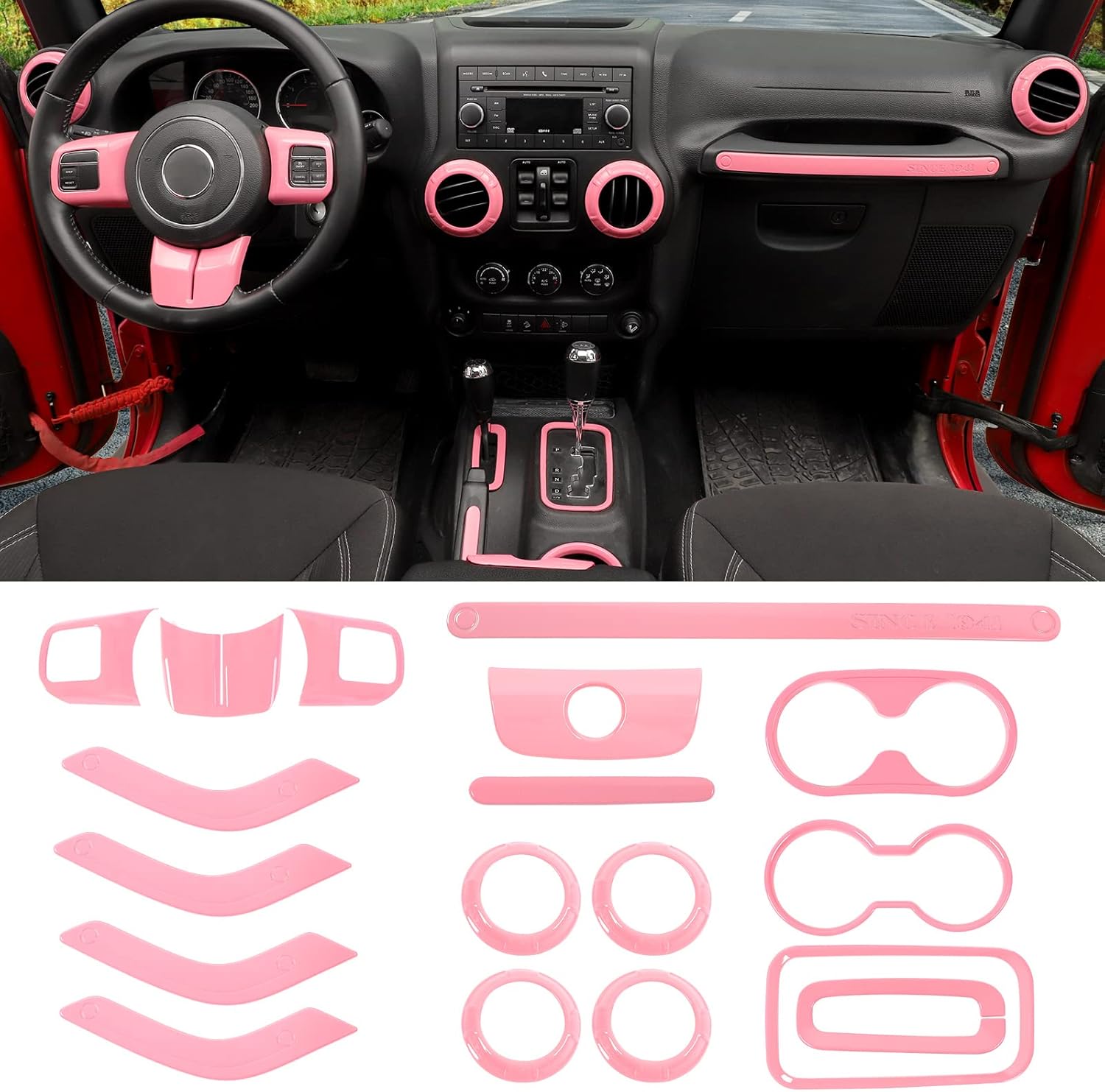 18PCS Full Set Interior Trim Kit for Jeep Wrangler JK JKU 2011-2018