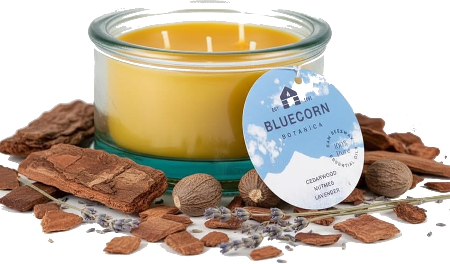 Pure Beeswax 3-Wick Candle with Cedarwood, Nutmeg & Lavender