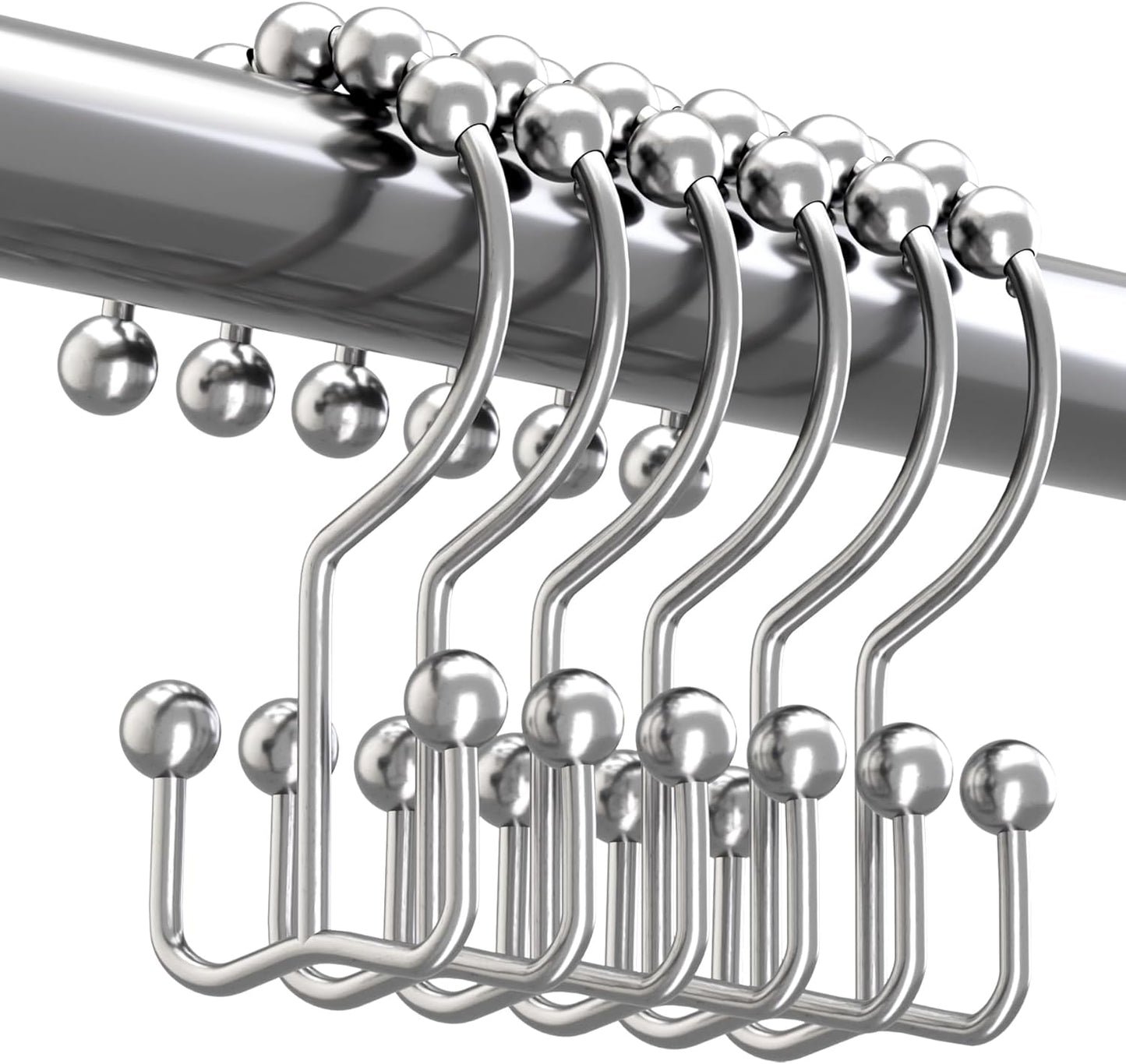 Titanker Rust-Resistant Double Glide Shower Hooks - Set of 12 Chrome Hooks