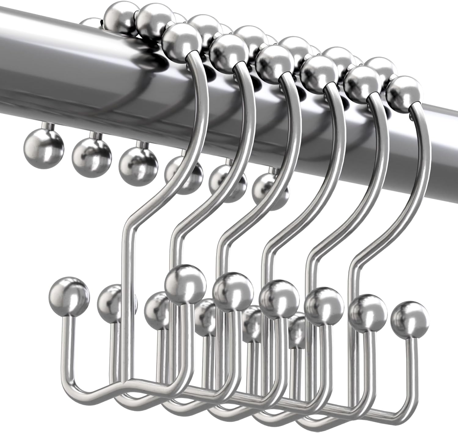 Titanker Rust-Resistant Double Glide Shower Hooks - Set of 12 Chrome Hooks