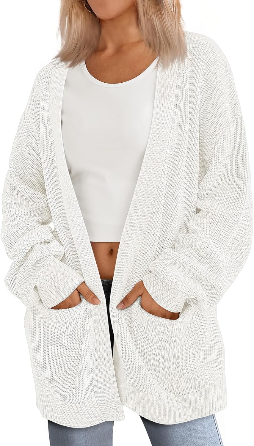 LILLUSORY Womens Oversized Cardigans Soft Knit Sweater with Pockets