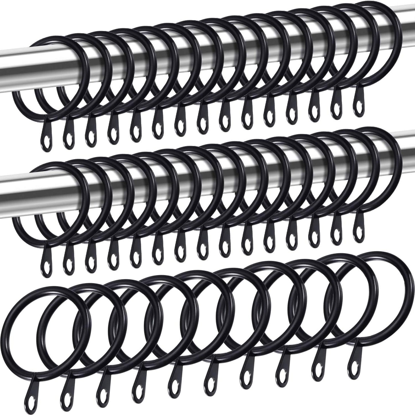 40-Pack Black Metal Curtain Rings: Smooth Drape Sliding
