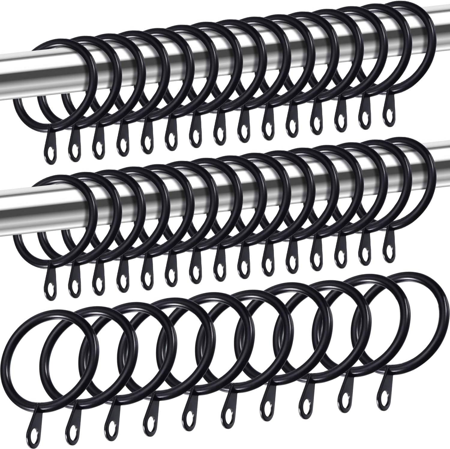 40-Pack Black Metal Curtain Rings: Smooth Drape Sliding