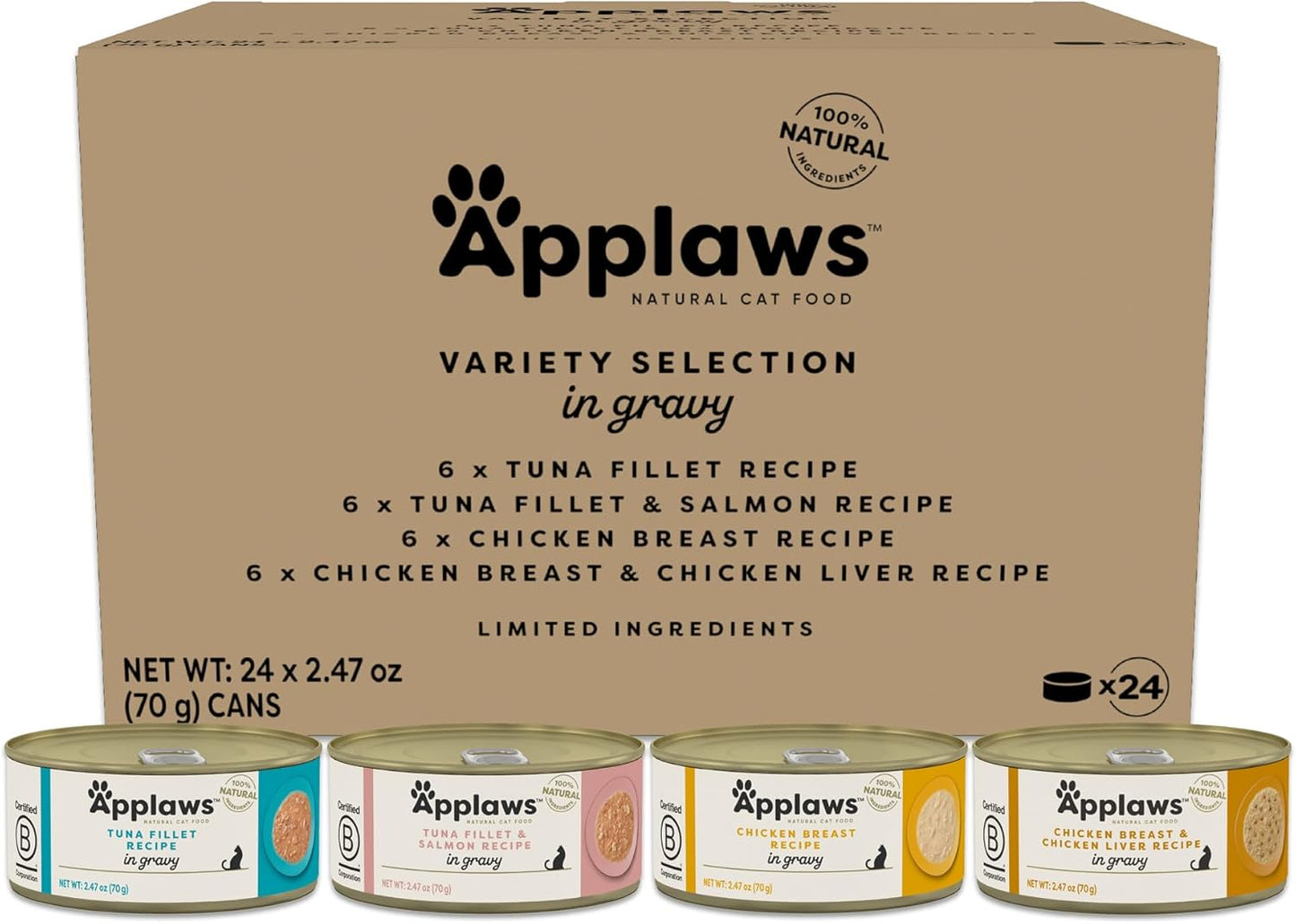 Applaws Natural Wet Cat Food in Gravy, High Protein Variety Pack