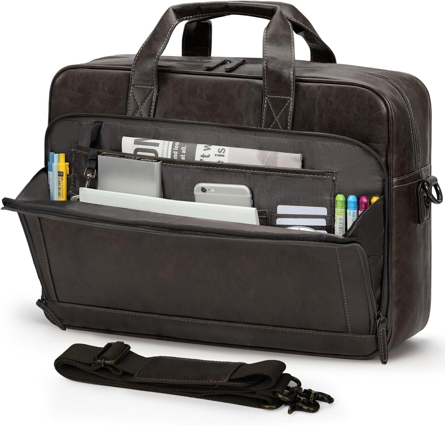 RAINSMORE Mens Laptop Bag 16 Inch Leather Briefcase for Work