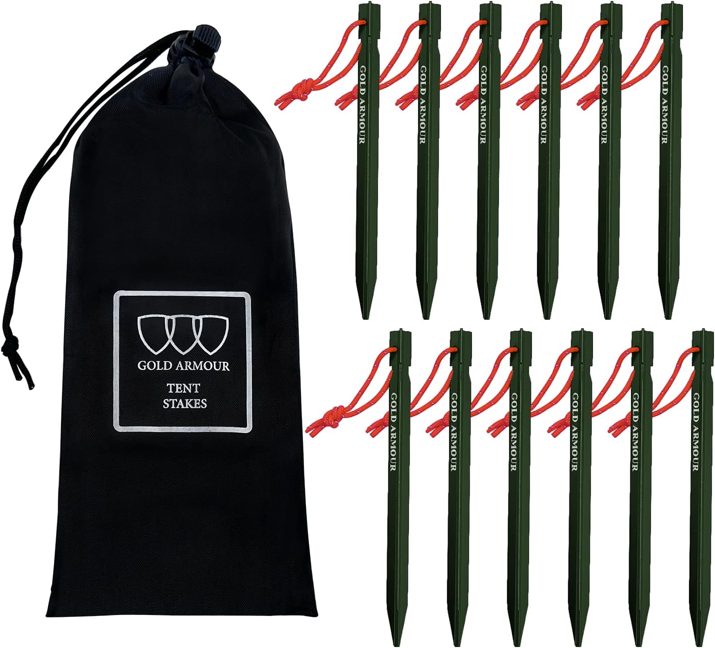 12-Pack Gold Armour Tent Stakes: Heavy Duty & Lightweight!
