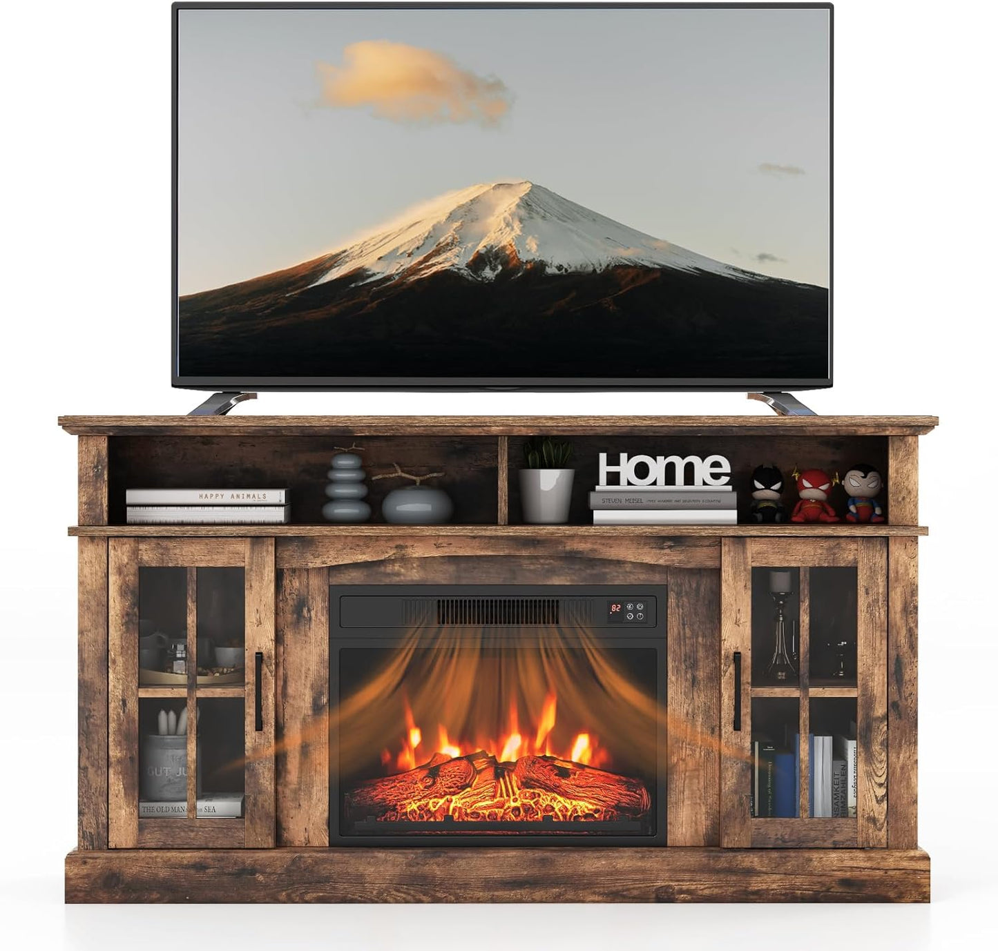SIMOE 58 Electric Fireplace TV Stand - 3 Flame Brightness, 6H Timer