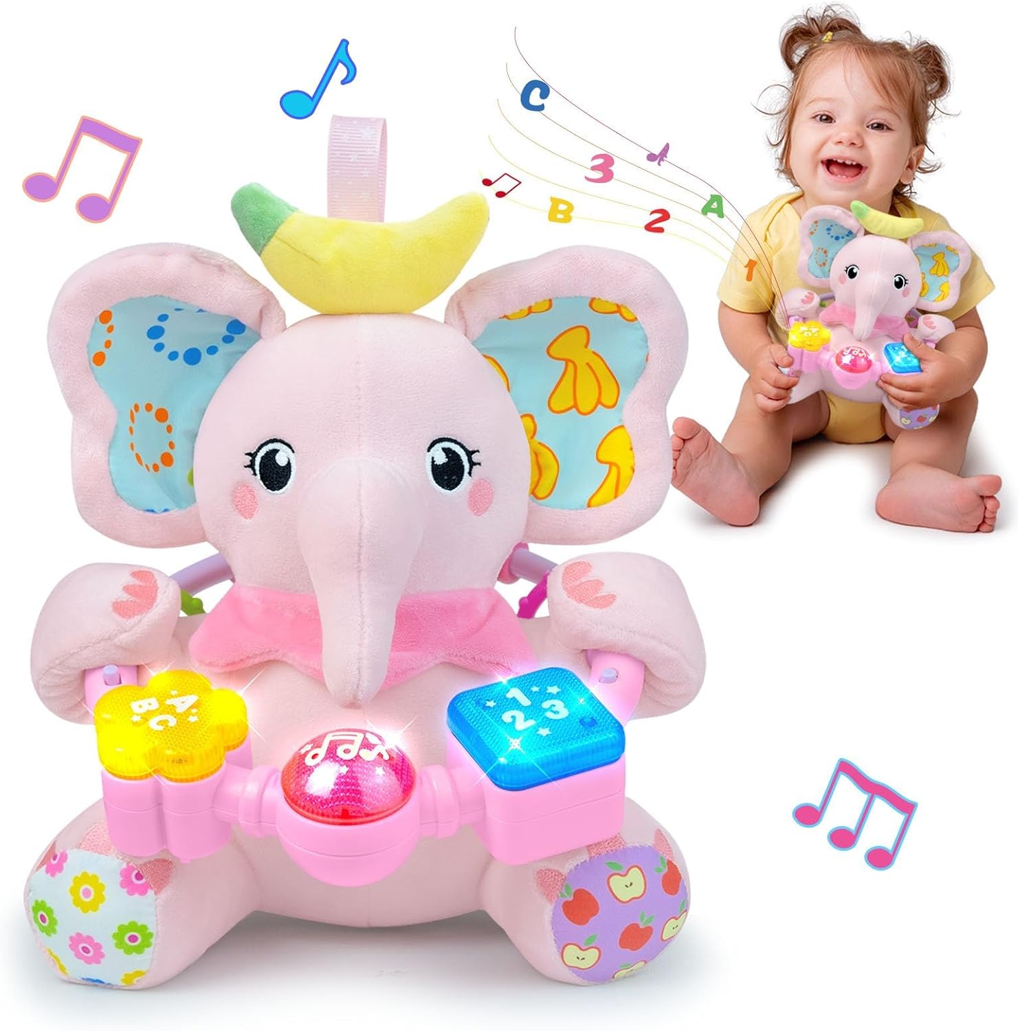 Musical Light-Up Baby Elephant Toy - Bilingual Early Learning Fun!