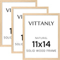 11x14 Picture Frame Solid Natural Wood with Mat - Shatterproof