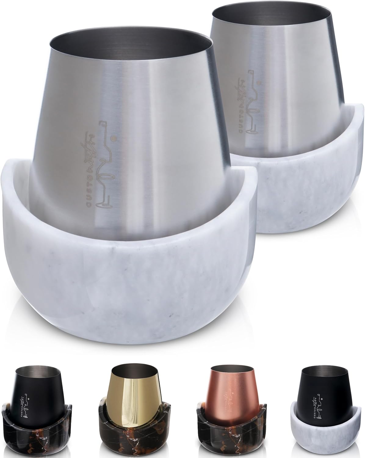 Gusto Nostro White Marble Wine Chiller Set for Perfect Wine