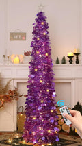 6 FT Pop Up Tinsel Christmas Tree with 100 LED Lights - Slim Pop-Up