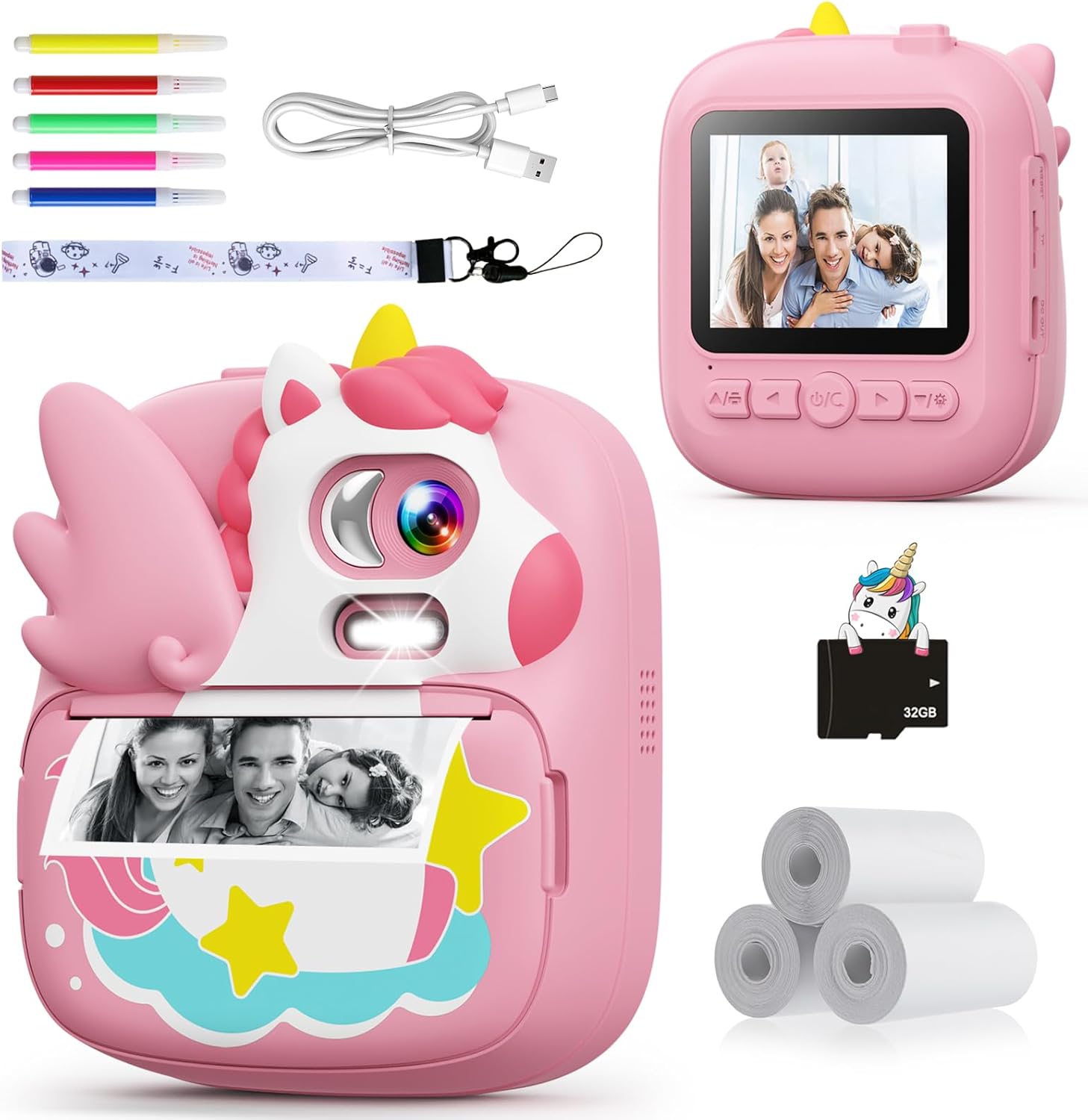 Kids Camera Instant Print with 12MP & 1080P for Creative Fun