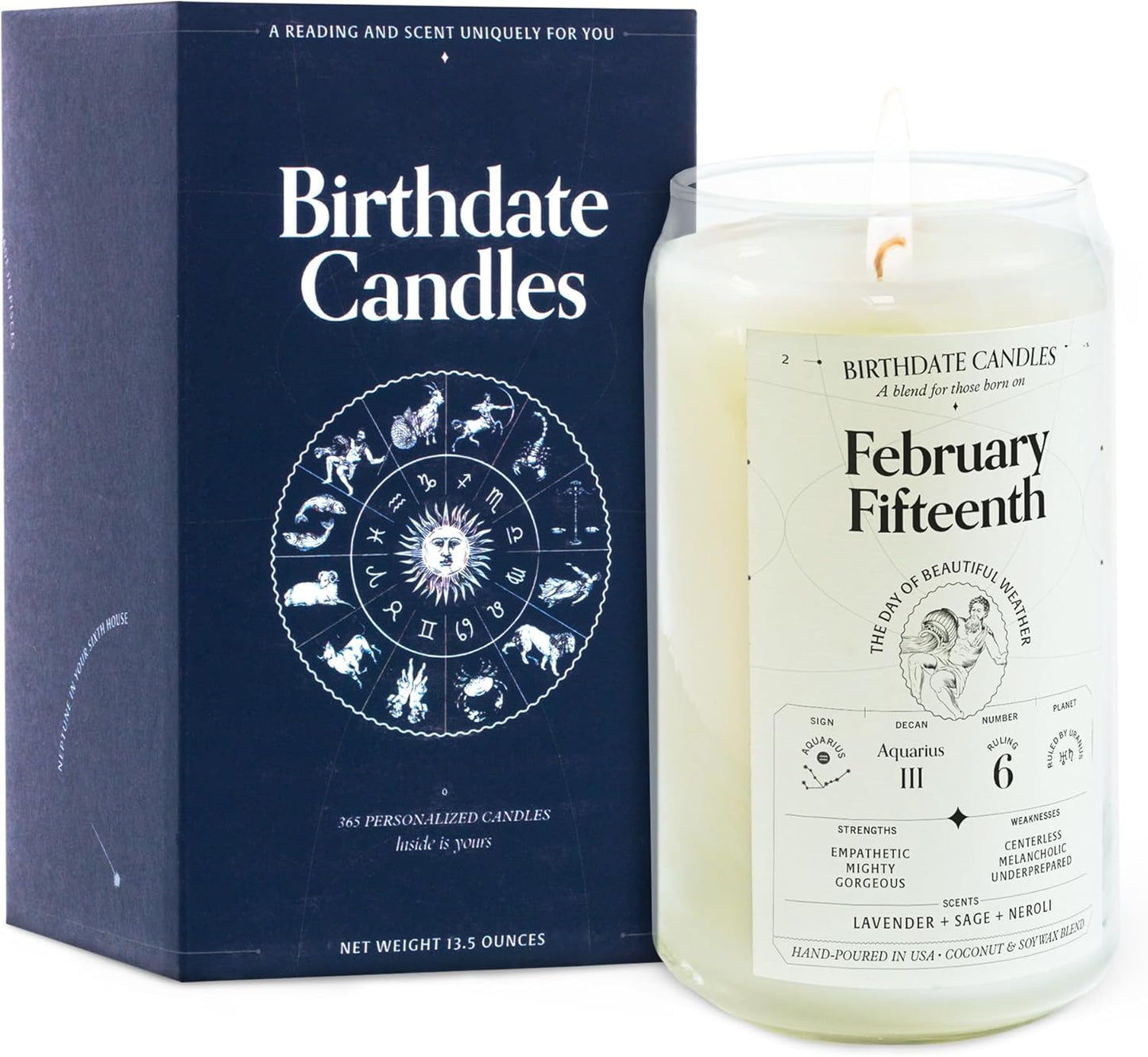 Aquarius Zodiac Birthday Candle for February 15 - Unique Gift