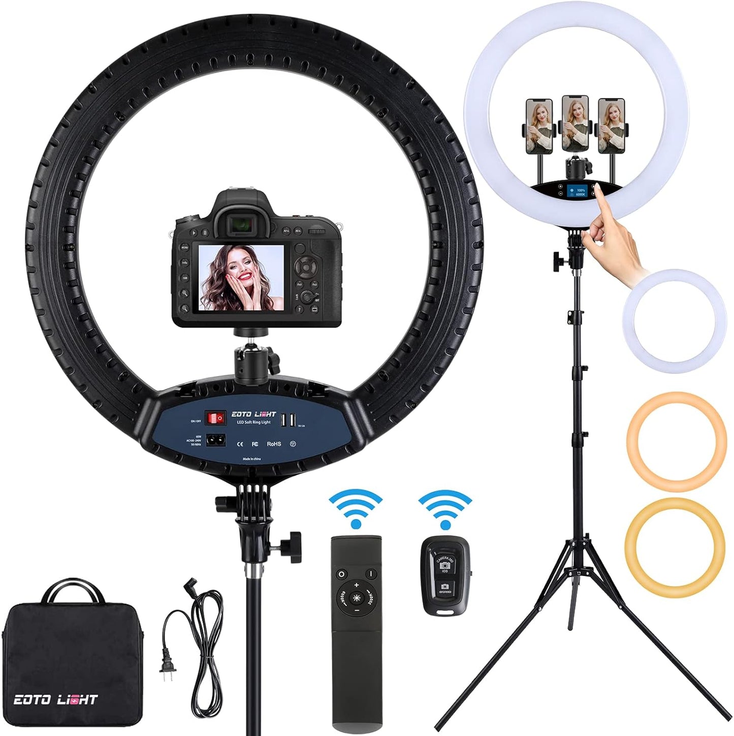 19 inch LED Ring Light with Touch Screen and Tripod Stand
