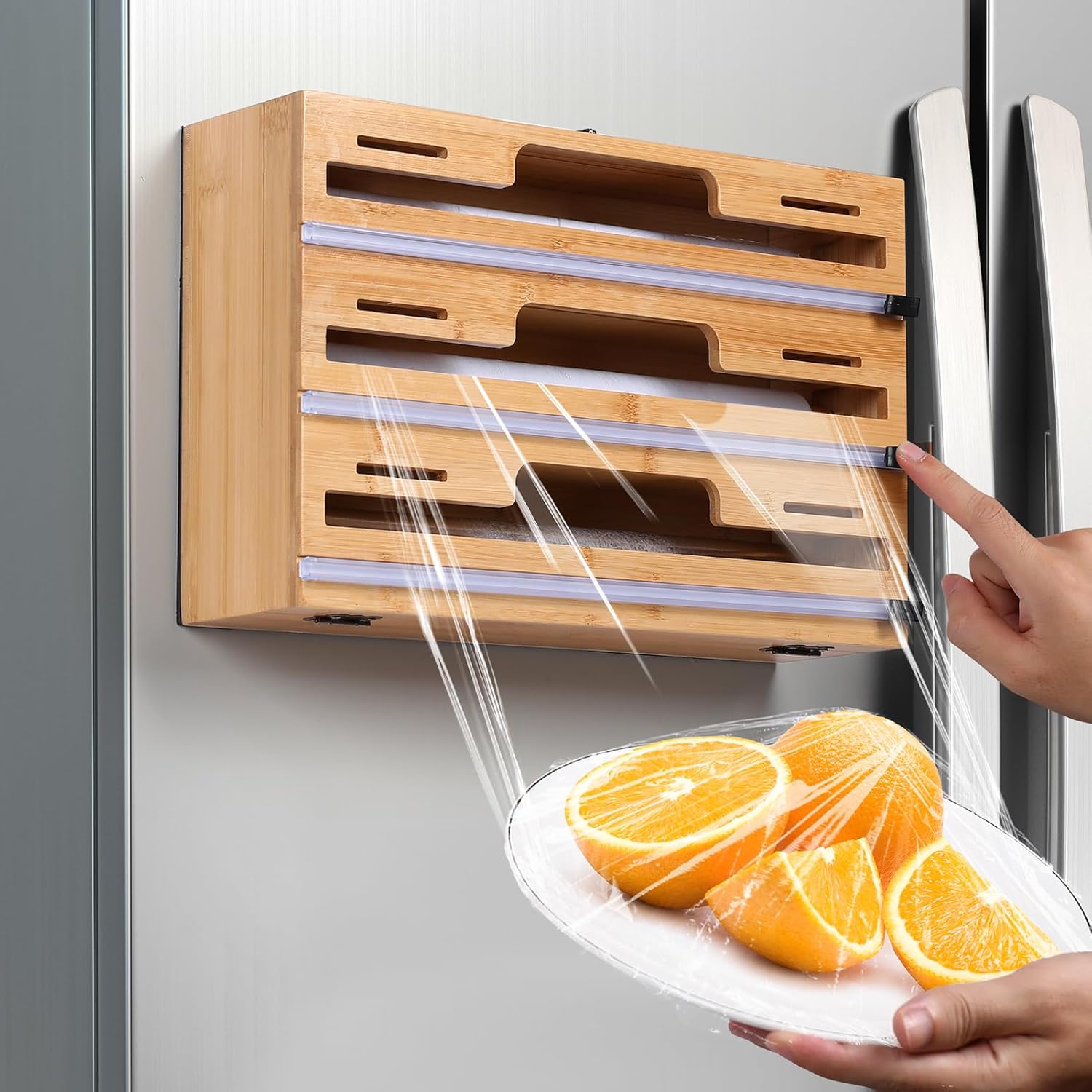 Allinside Magnetic Plastic Wrap Dispenser with Cutter for Kitchen
