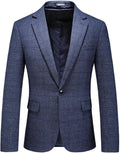 Dark Blue Plaid Blazer for Men Slim Fit Single Breasted - Stylish Fit