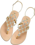 Women's Rhinestone Flat Sandals T-Strap Thong Sandals - Sparkly Summer