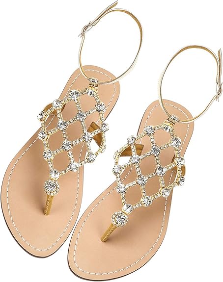 UTIKLIOU Women's Rhinestone Flat Sandals for Summer Style