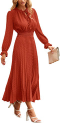 PRETTYGARDEN Midi Dress Swiss Dot Pleated A Line - Flowy Fit