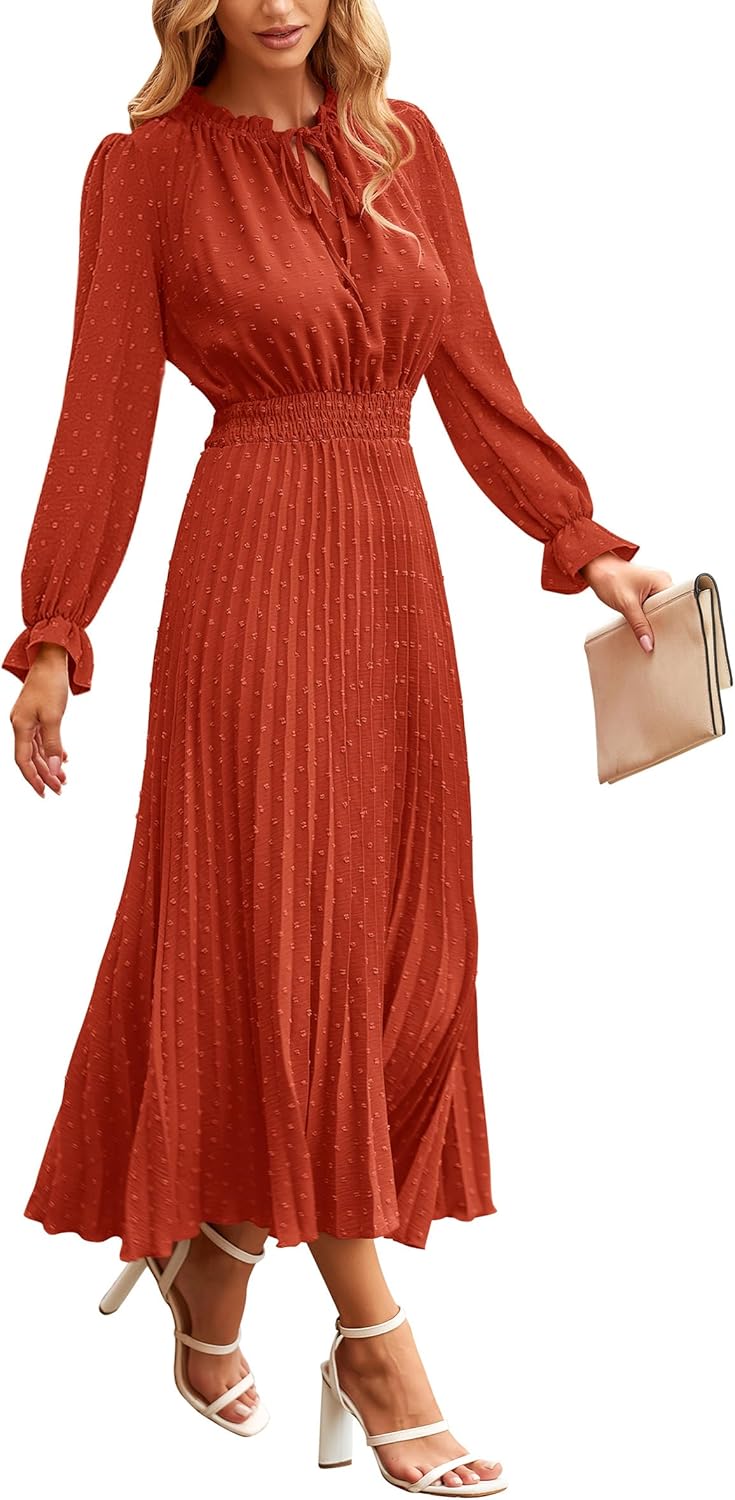 PRETTYGARDEN Women's Midi Dress: Elegant Swiss Dot Design
