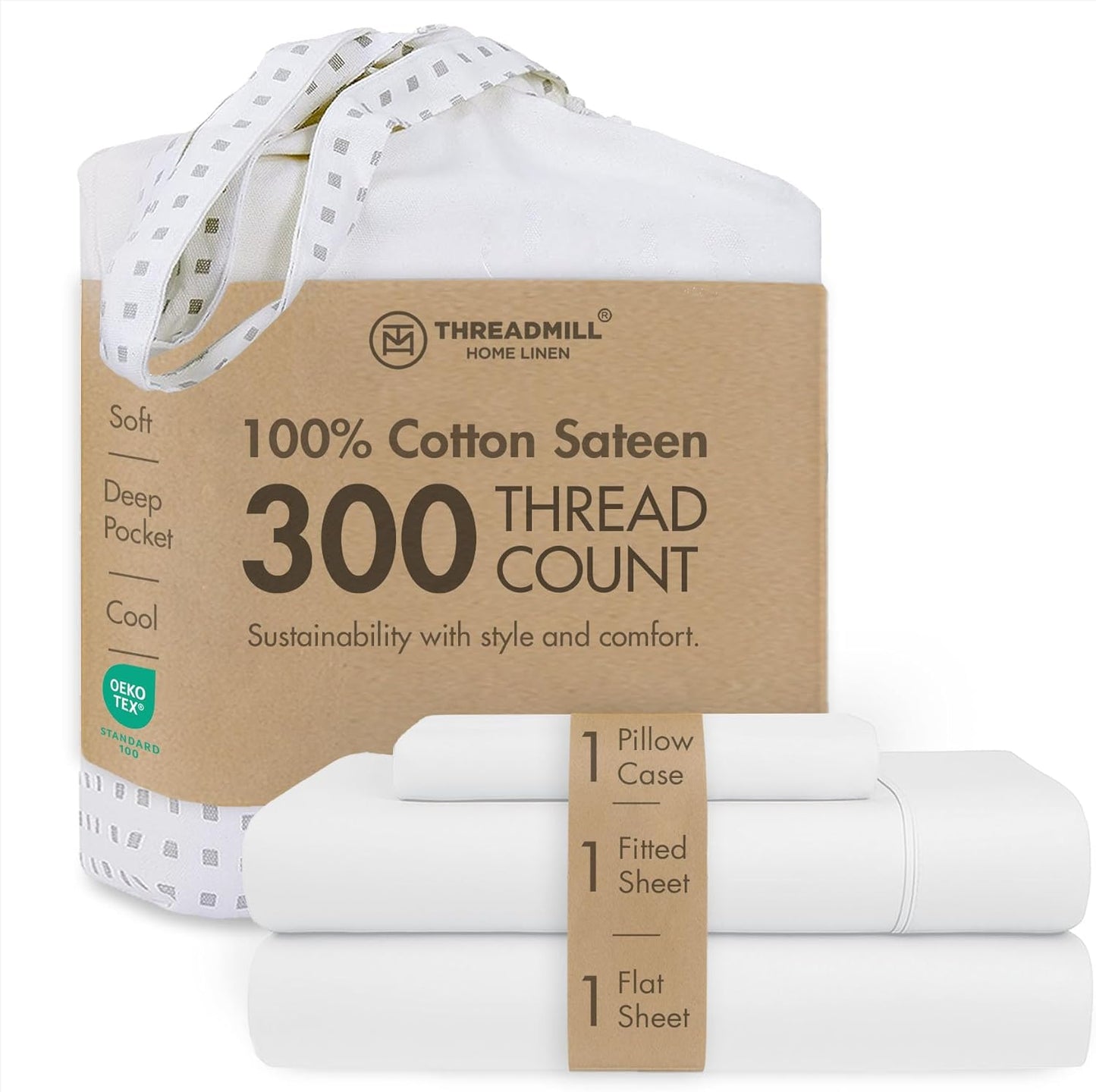 Threadmill Cotton Twin Sheet Set for Cozy Sleep with Deep Pockets