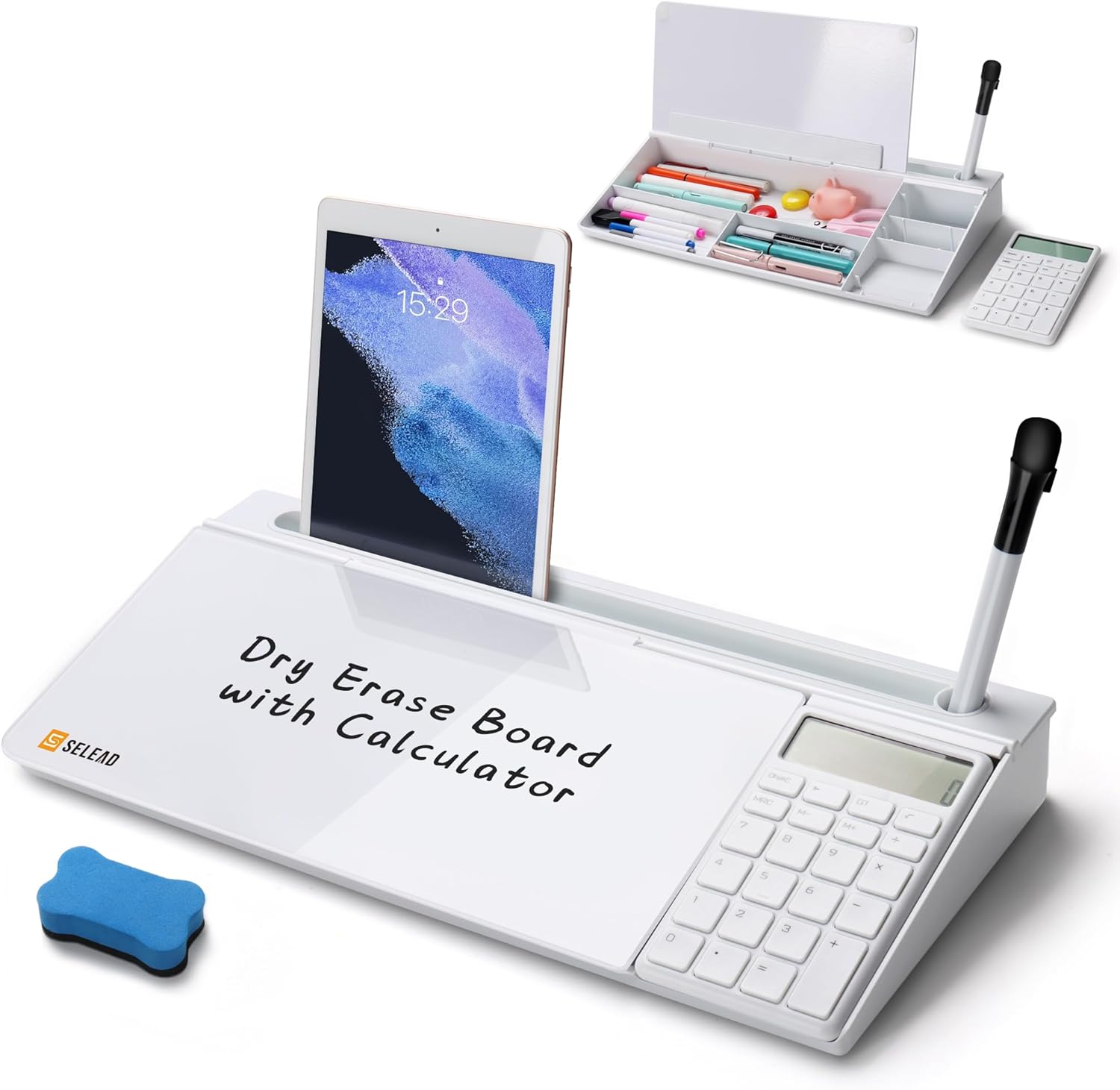 Compact Glass Whiteboard with Built-In Calculator